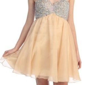 Champagne Sequined Bodice Strapless Dress